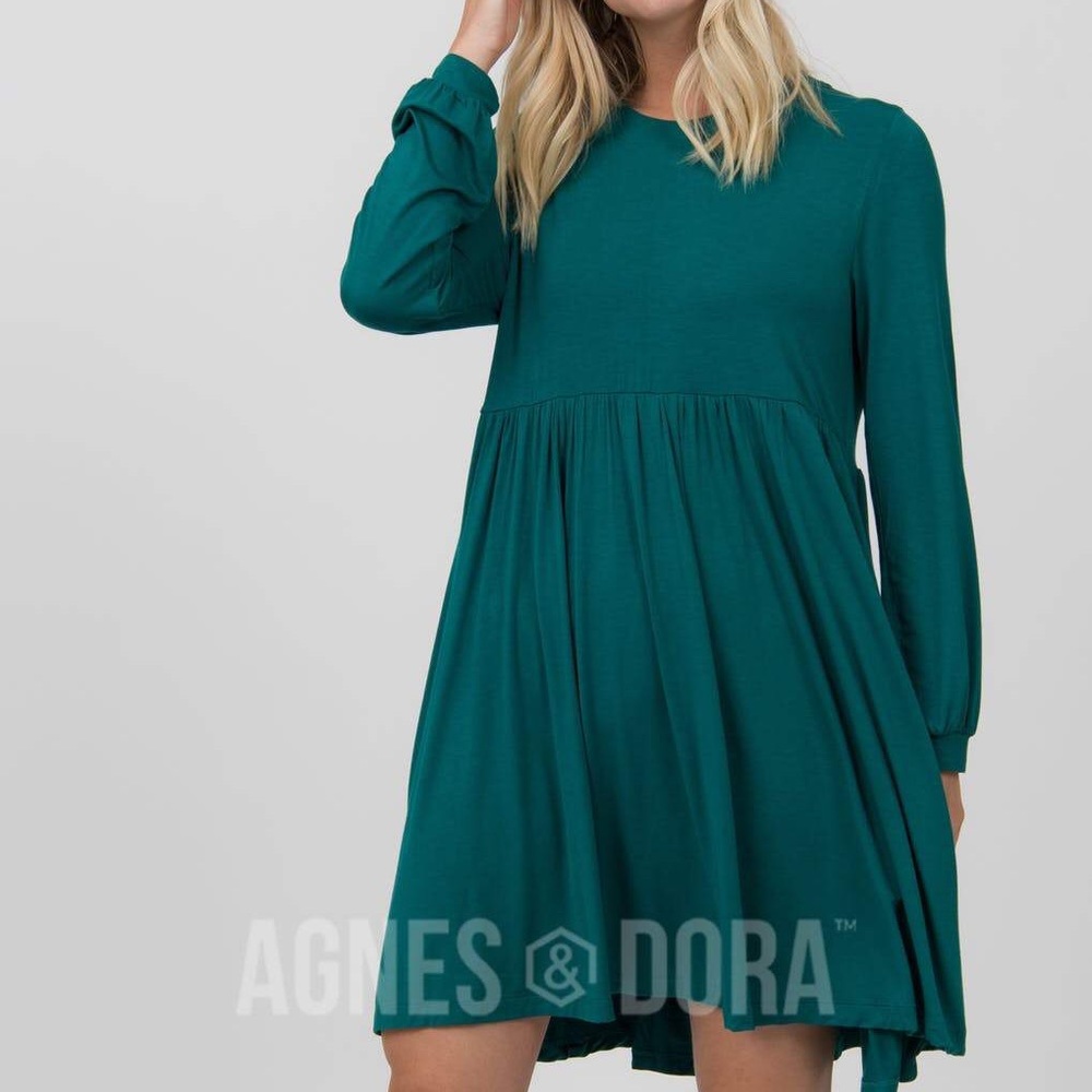 Agnes and Dora green jersey long sleeve tunic dress